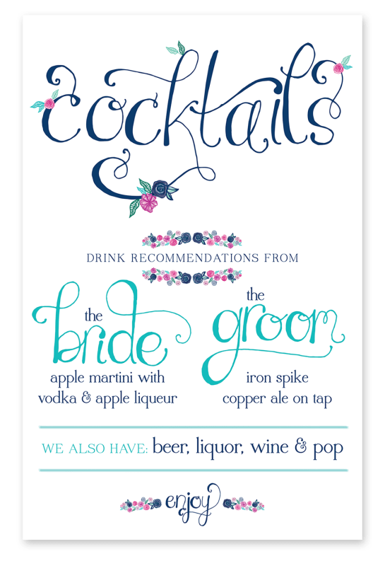 kaitlin+jason cocktail menu by laura weatherston