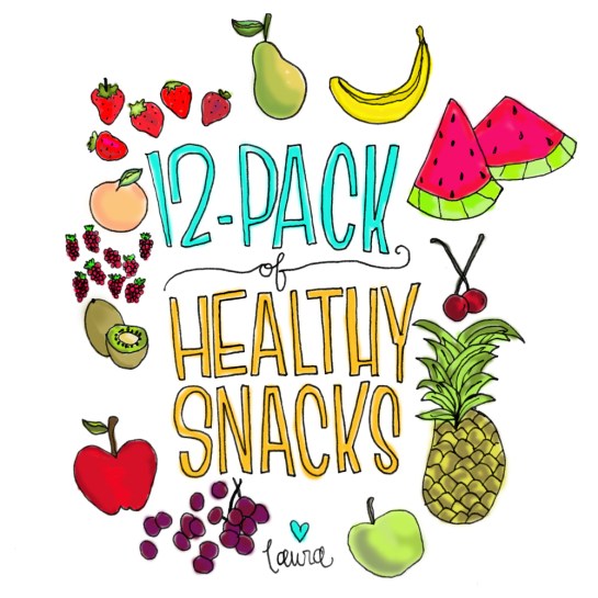 12-pack of healthy snacks illustration by laura weatherston